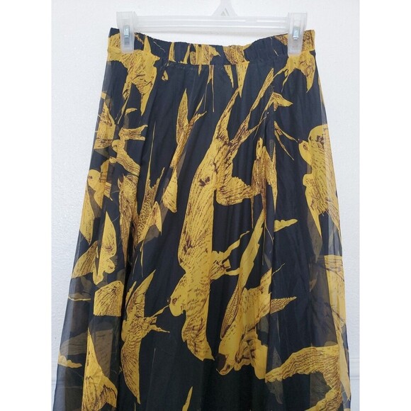 CHICKWISH Golden Swallows Birds All Over Print‎ Long Flare Skirt 45 Inches Long - Picture 2 of 16
